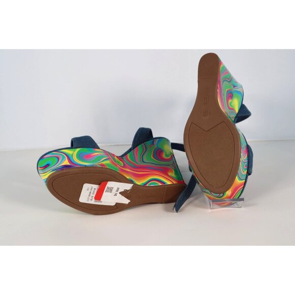 Rouge Helium by‎ Denim Blue & Multicolor Swirl Platform Wedge Sandals Size 8 - Picture 4 of 5